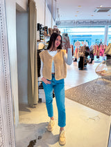 Kurze Teddy Weste mit Knopfleiste Beige