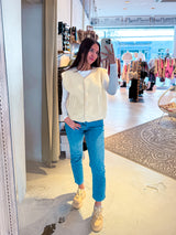 Kurze Teddy Weste mit Knopfleiste Creme