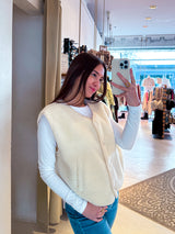 Kurze Teddy Weste mit Knopfleiste Creme