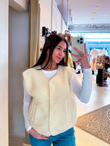 Kurze Teddy Weste mit Knopfleiste Creme