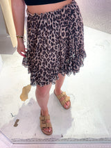 Kurzer Rock mit Rüschen und Leomuster Beige