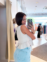 Waffle Top mit Schleife Beige