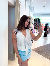 Waffle Top mit Schleife Beige