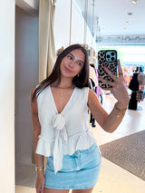 Waffle Top mit Schleife Beige