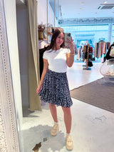 Kurzer Rock mit Rüschen und Leomuster Schwarz