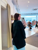 Kurze Waffle Bluse Schwarz