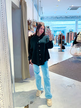 Kurze Waffle Bluse Schwarz