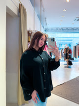 Kurze Waffle Bluse Schwarz