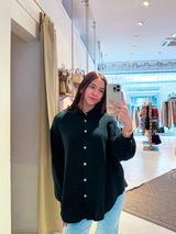 Kurze Waffle Bluse Schwarz