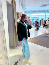 Kurze Waffle Bluse Schwarz