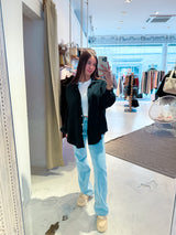 Kurze Waffle Bluse Schwarz