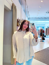 Kurze Waffle Bluse Beige