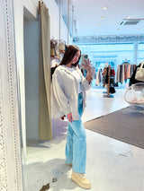 Kurze Waffle Bluse Beige