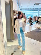 Kurze Waffle Bluse Beige