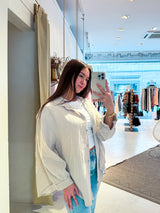 Kurze Waffle Bluse Beige