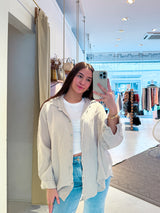 Kurze Waffle Bluse Beige