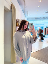 Kurze Waffle Bluse Taupe