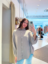 Kurze Waffle Bluse Taupe