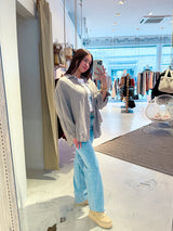 Kurze Waffle Bluse Taupe