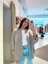 Kurze Waffle Bluse Taupe