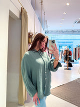 Kurze Waffle Bluse Olive