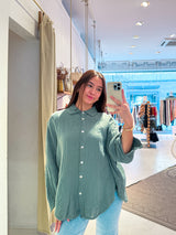 Kurze Waffle Bluse Olive