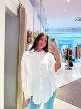 Kurze Waffle Bluse Weiß