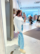 Kurze Waffle Bluse Weiß