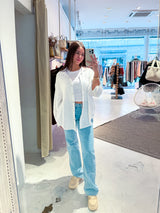 Kurze Waffle Bluse Weiß