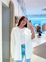 Kurze Waffle Bluse Weiß