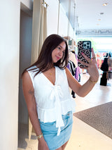 Waffle Top mit Schleife Weiß