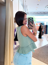 Waffle Top mit Schleife Olive