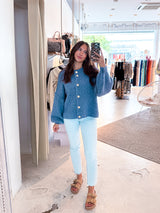 Kurze Oversized Strickjacke Taubenblau