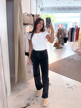 Straight Leg Jeans mit Steinchen Schwarz