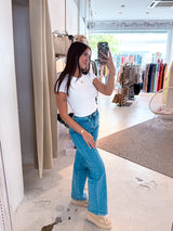 Straight Leg Jeans mit Steinchen Blau