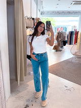 Straight Leg Jeans mit Steinchen Blau