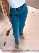 Straight Leg Jeans mit Steinchen Blau