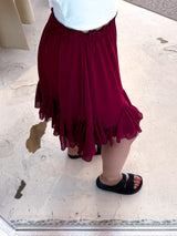 Kurzer Rock mit Rüschen Weinrot