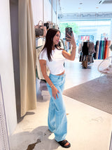 Mid Waist Wide Leg Extra Long Jeans Cut Hellblau