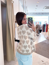 Oversized Strickpullover mit großen Herzen Taupe