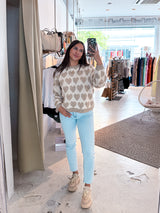 Oversized Strickpullover mit großen Herzen Taupe