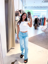 Mid Waist Wide Leg Extra Long Jeans Cut Hellblau