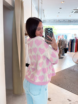 Oversized Strickpullover mit großen Herzen Rosa