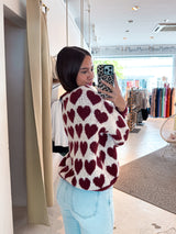 Oversized Strickpullover mit großen Herzen Weinrot