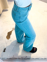 Mid Waist Wide Leg Extra Long Jeans Cut Hellblau