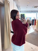 Kurze Oversized Strickjacke mit Schleifen Weinrot