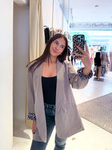 Oversized Blazer mit Leomuster Taupe