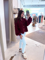 Kurze Oversized Strickjacke Weinrot