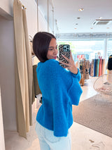 Kurze Oversized Strickjacke Royalblau