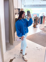 Kurze Oversized Strickjacke Royalblau